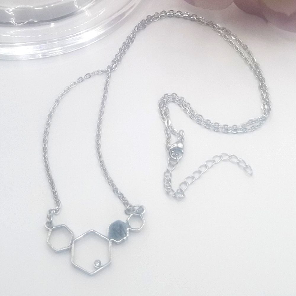 Anatomology Pewter Serotonin Molecule Cast Necklace,silver toned.